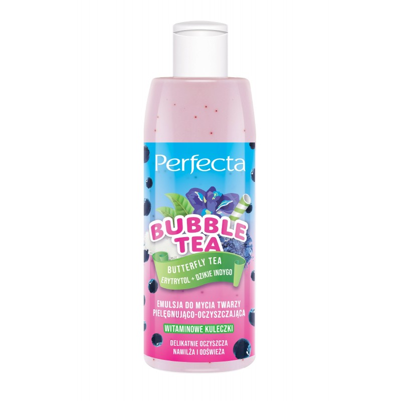 PERFECTA Bubble Tea Emulsja do mycia twarzy pielęgnująco-oczyszczająca Butterfly Tea, Erytrytol + Dzikie Indygo 300 ml