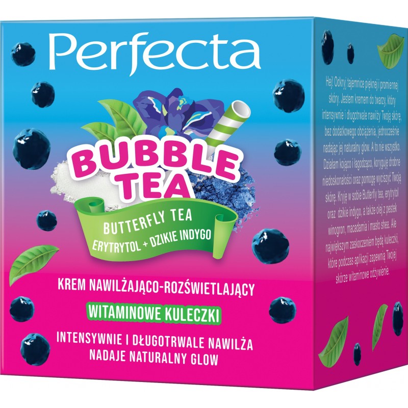 PERFECTA Bubble Tea Krem do twarzy nawilżająco-rozświetlający Butterfly Tea, Erytrytol + Dzikie Indygo 50 ml