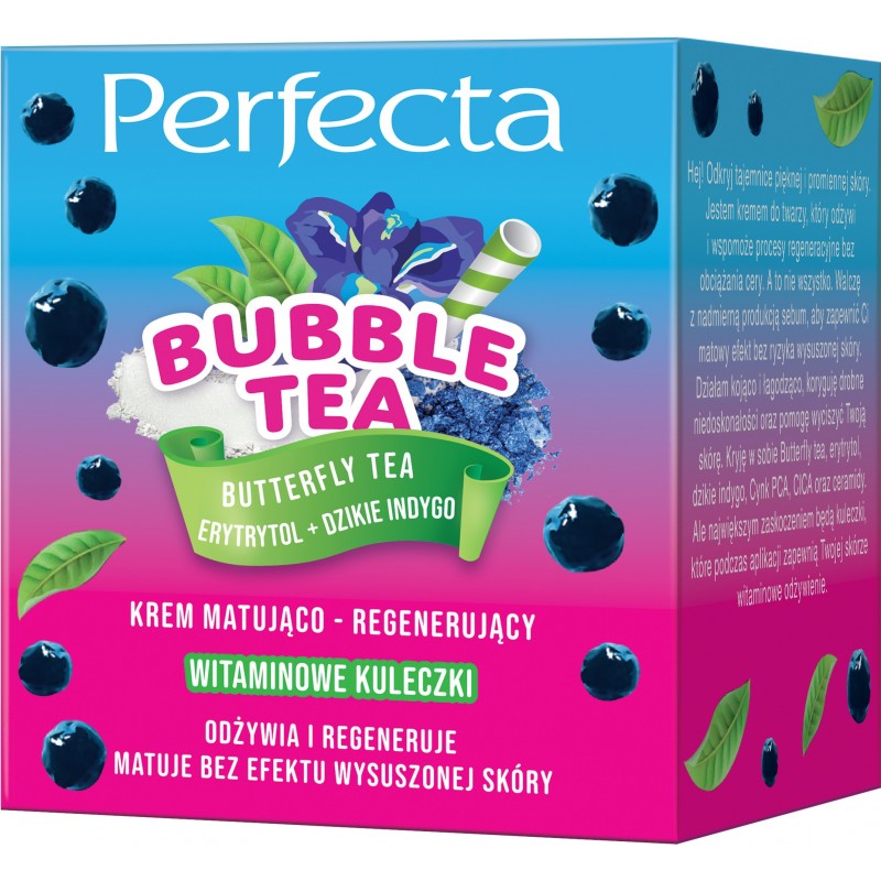 PERFECTA Bubble Tea Krem do twarzy matująco-regenerujący Butterfly Tea, Erytrytol + Dzikie Indygo 50 ml