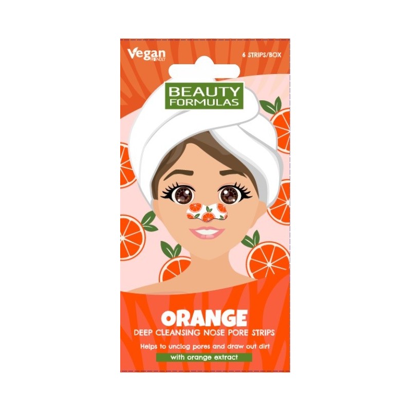 BEAUTY FORMULAS Nose Pore Strips Głęboko oczyszczające płatki na nos - Orange (pomarańcza) 1op.-6 sztuk