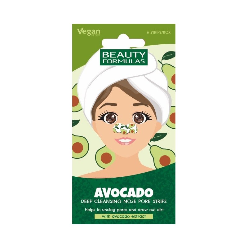 BEAUTY FORMULAS Nose Pore Strips Głęboko oczyszczające płatki na nos - Avocado 1op.-6 sztuk