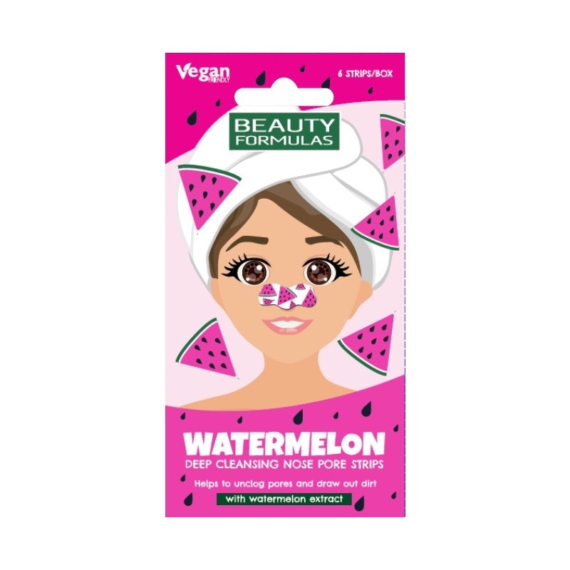 BEAUTY FORMULAS Nose Pore Strips Głęboko oczyszczające płatki na nos - Watermelon (arbuz) 1op.-6 sztuk