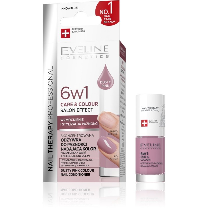 EVELINE Nail Therapy Professional Odżywka do paznokci nadająca kolor Care&Colour 6w1 - Dusty Pink 5 ml