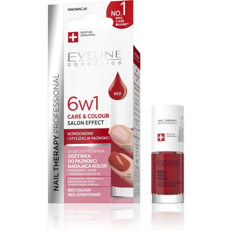 EVELINE Nail Therapy Professional Odżywka do paznokci nadająca kolor Care&Colour 6w1 - Red 5 ml