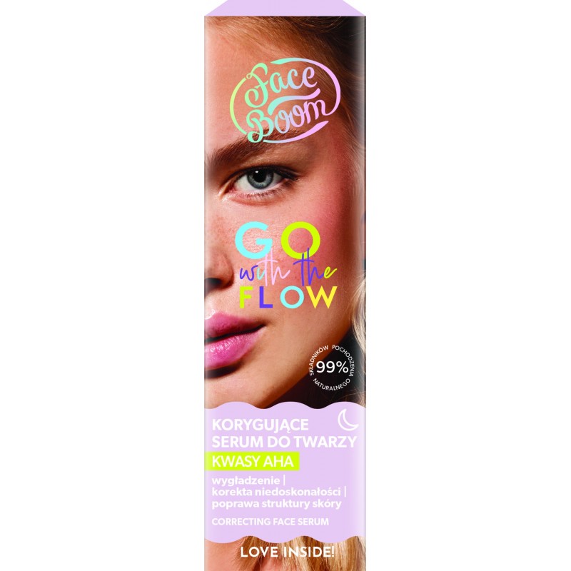 BIELENDA FaceBoom Go With The Flow Korygujące serum do twarzy na noc Naturalne Kwasy AHA 25 ml