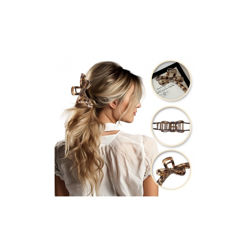 ECARLA Klamra do włosów XL kokardka panterka - SP361