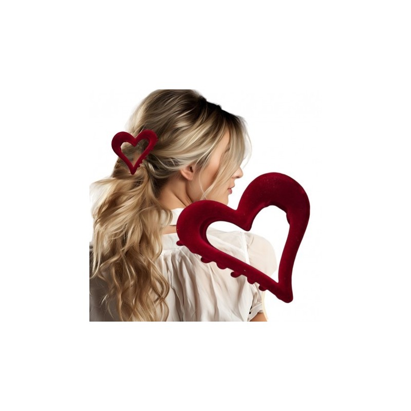 ECARLA Klamra do włosów SP378BOR - Serce XL Velvet Bordo