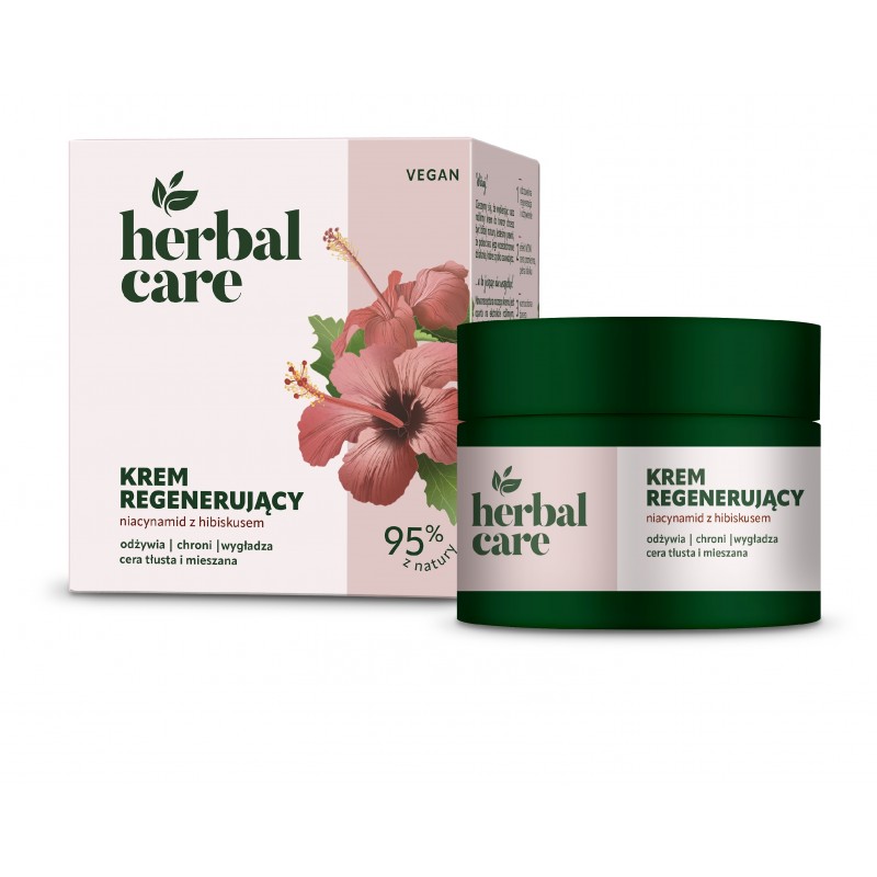 HERBAL CARE Vegan Krem regenerujący z Niacynamidem i Hibiskusem dla cery tłustej i mieszanej - na dzień i noc 50 ml