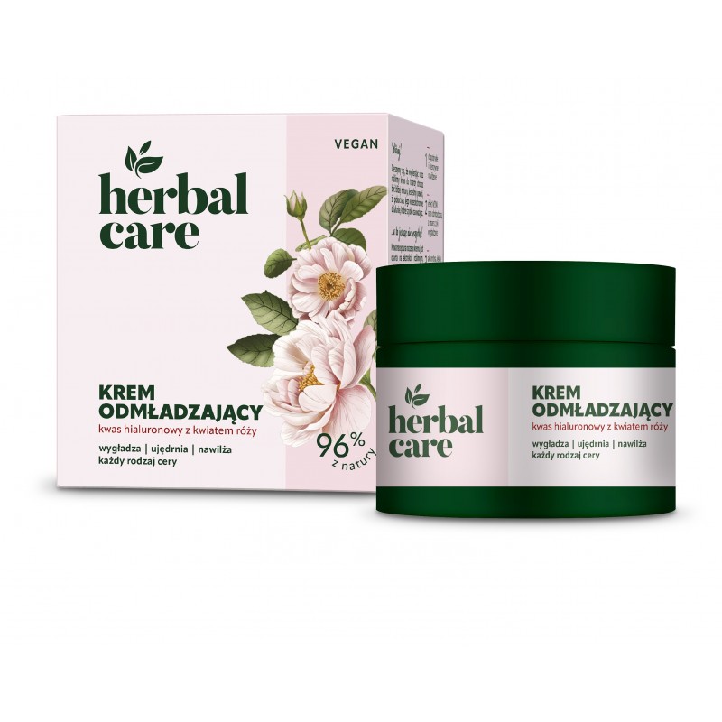 HERBAL CARE Vegan Krem odmładzający z Kwasem Hialuronowym i Kwiatem Róży dla każdej cery - na dzień i noc 50 ml