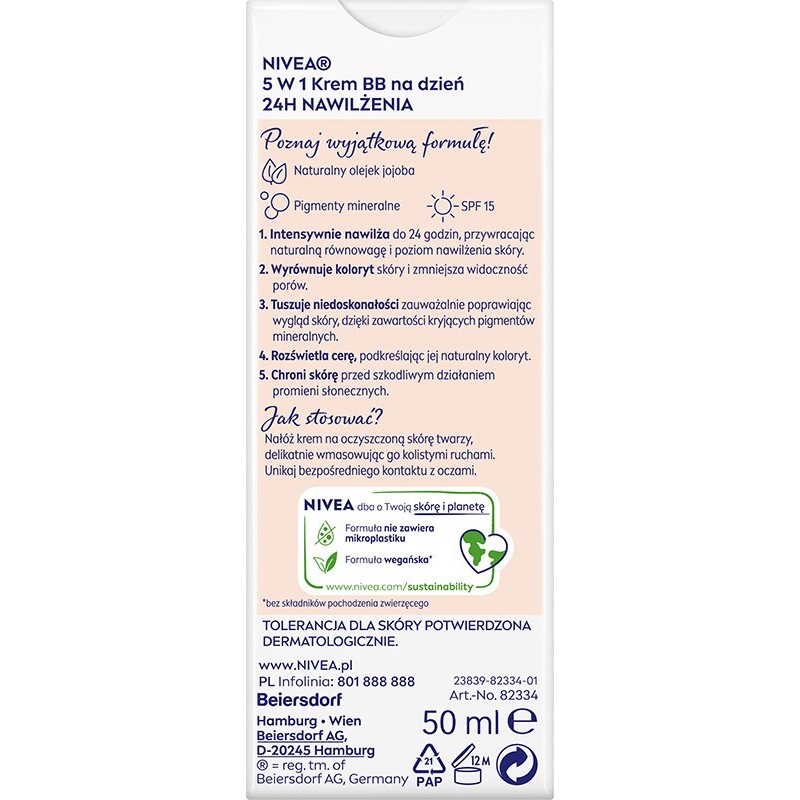 NIVEA 24H Nawilżenia Krem BB 5w1 na dzień - odcień ciemny 50 ml