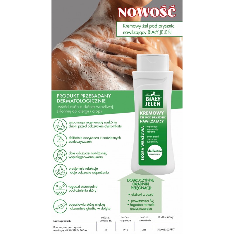 BIAŁY JELEŃ Kremowy żel pod prysznic nawilżający 300 ml