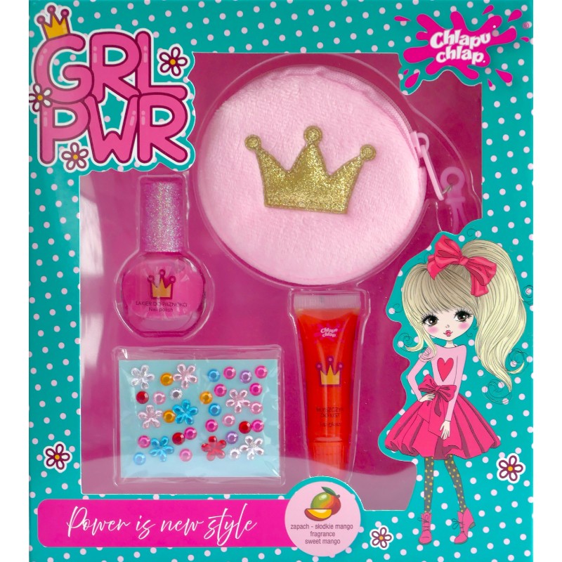 CHLAPU CHLAP Girl Power II Słodkie Mango Zestaw dziecięcy z kosmetyczką,lakierem do paznokci, błyszczykiem i ozdobami