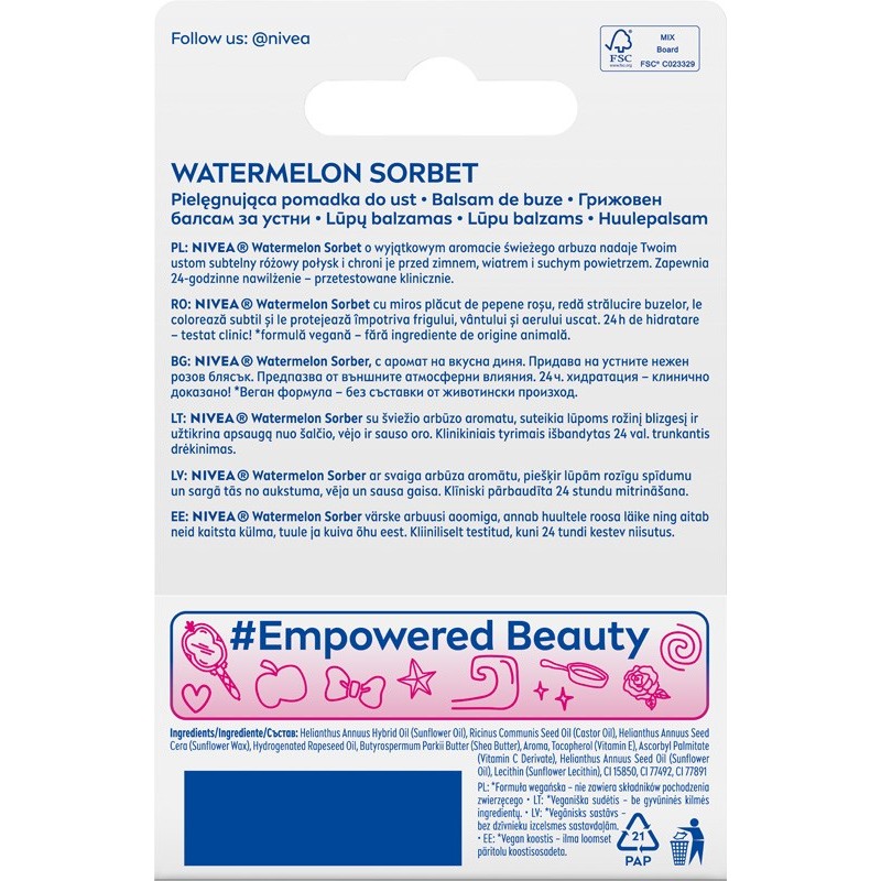 NIVEA Disney Princess Pielęgnująca pomadka do ust Watermelon Sorbet Moana - edycja limitowana 4.8 g