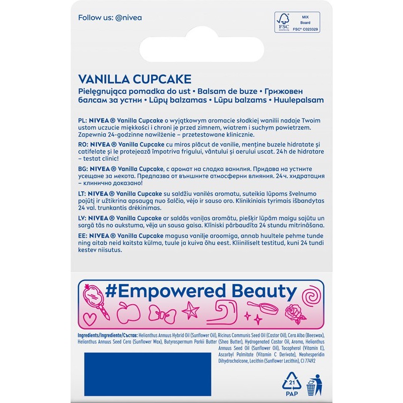 NIVEA Disney Princess Pielęgnująca pomadka do ust Vanilla Cupcake Belle - edycja limitowana 4.8 g
