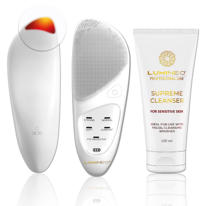 LUMINEO Professional Line Szczoteczka do twarzy Sonic Thermo Brush + Żel Lumineo do skóry delikatnej i wrażliwej