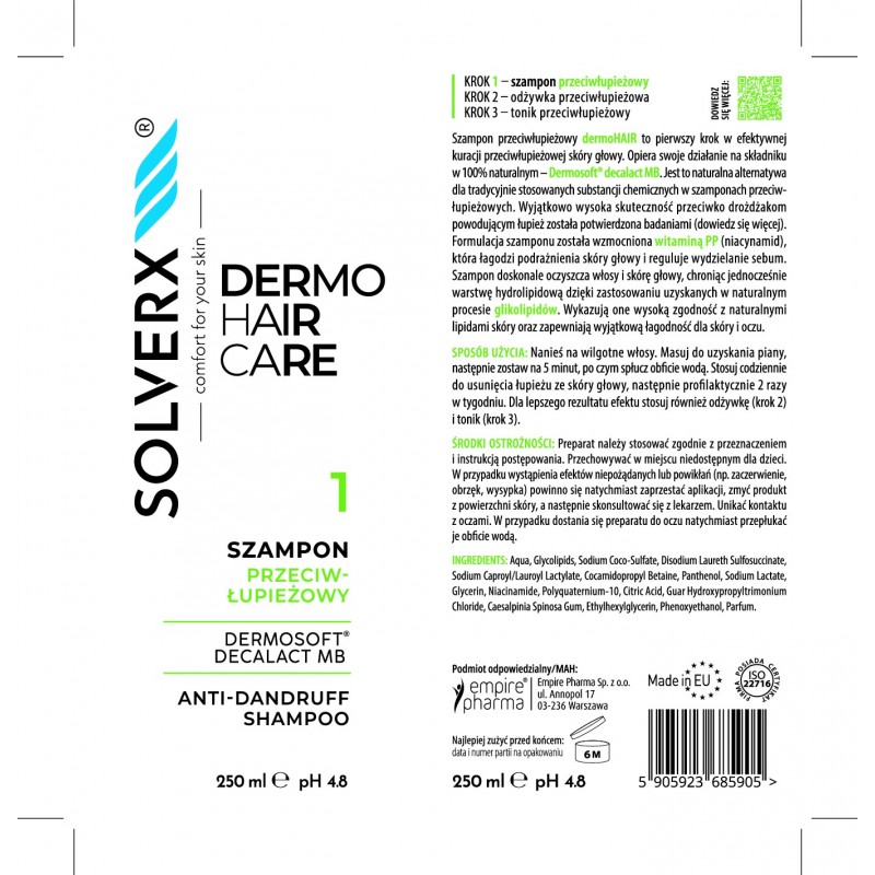 SOLVERX Dermo Hair Szampon przeciwłupieżowy 250 ml