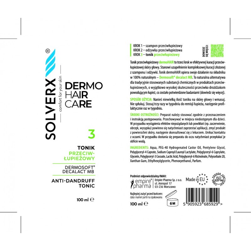 SOLVERX Dermo Hair Tonik przeciwłupieżowy 100ml