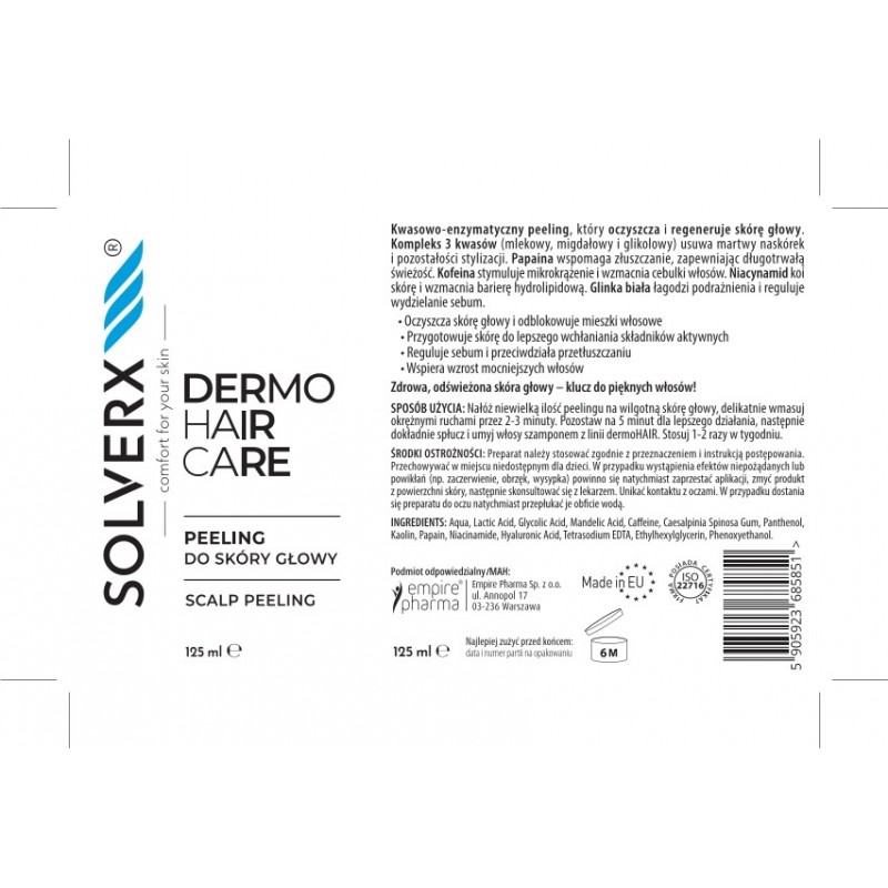 SOLVERX Dermo Hair Peeling do skóry głowy Kwasowo-enzymatyczny 125 ml