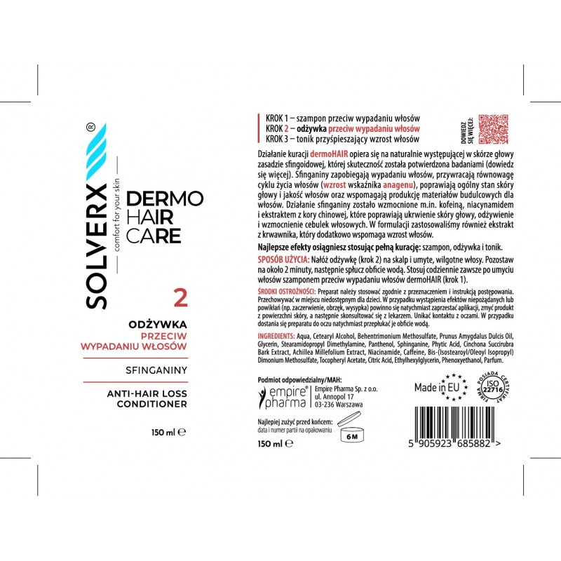 SOLVERX Dermo Hair Odżywka przeciw wypadaniu włosów Sfinganiny 150 ml