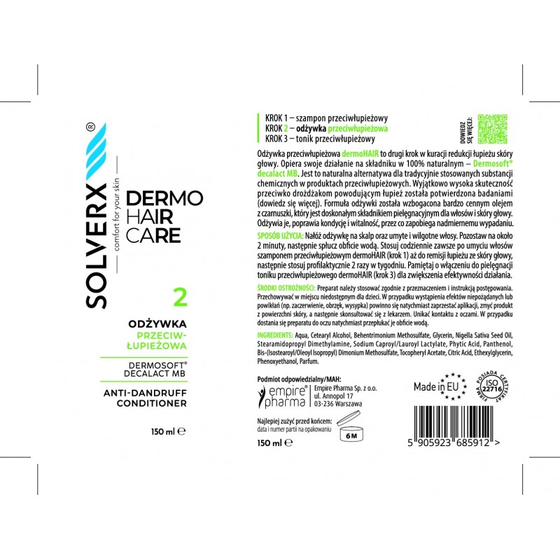 SOLVERX Dermo Hair Odżywka przeciwłupieżowa 150 ml