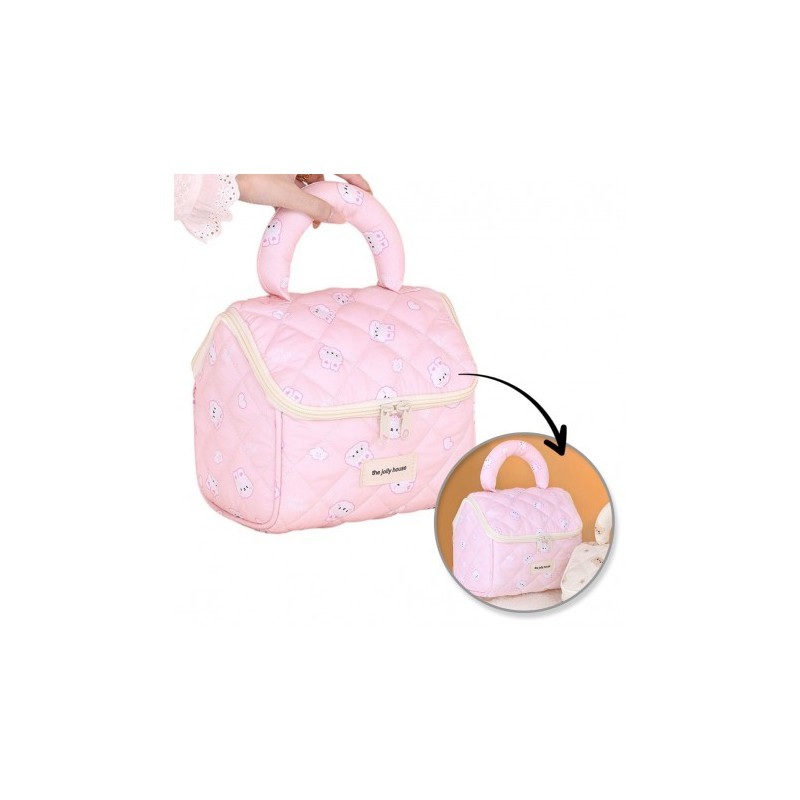 ECARLA Kosmetyczka rozkładana - elegancki kuferek z rączką pikowana Bunny KS131K