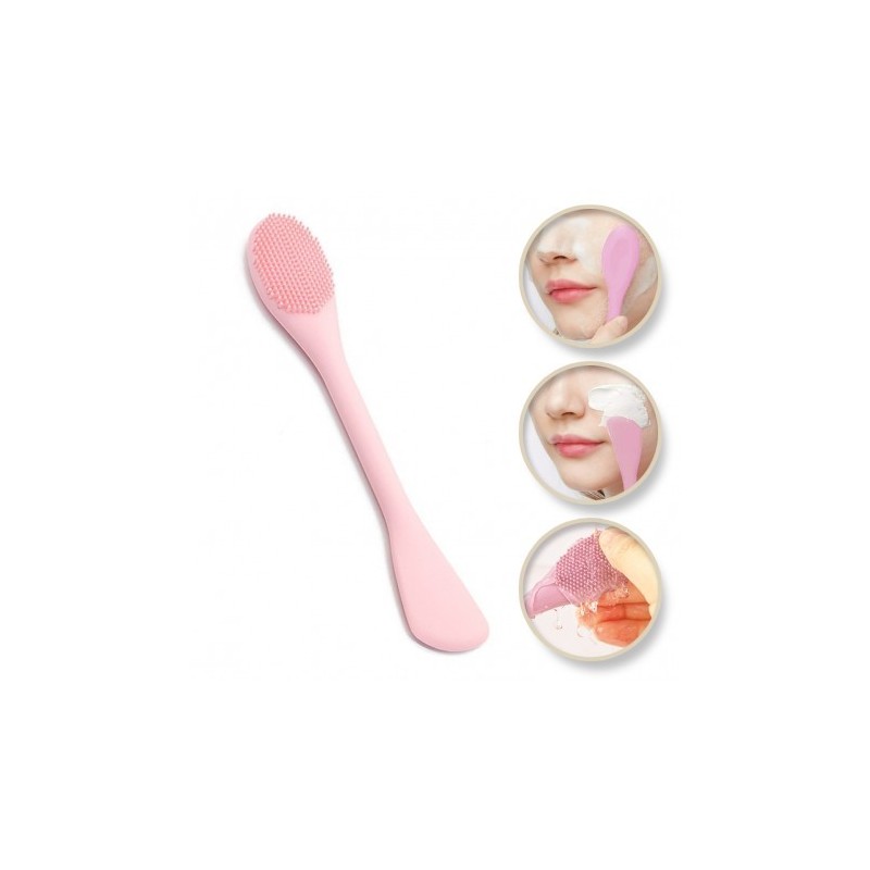 ECARLA Silikonowa szczoteczka do pielęgnacji twarzy z aplikatorem Różowa AK15R