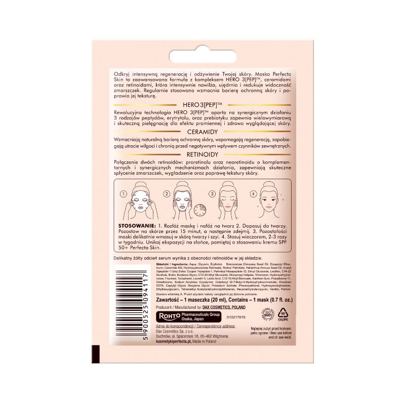 PERFECTA Skin MK Odmładzająca maska - serum na tkaninie przeciwzmarszczkowa 20 ml