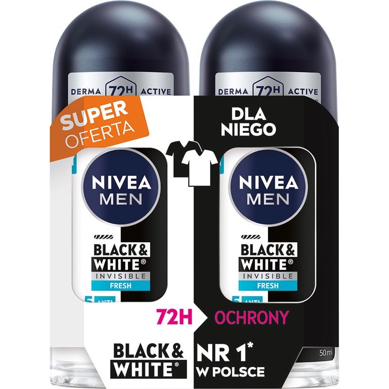 NIVEA DEO Roll-on_Duo męski B&W Fresh 2x50ml