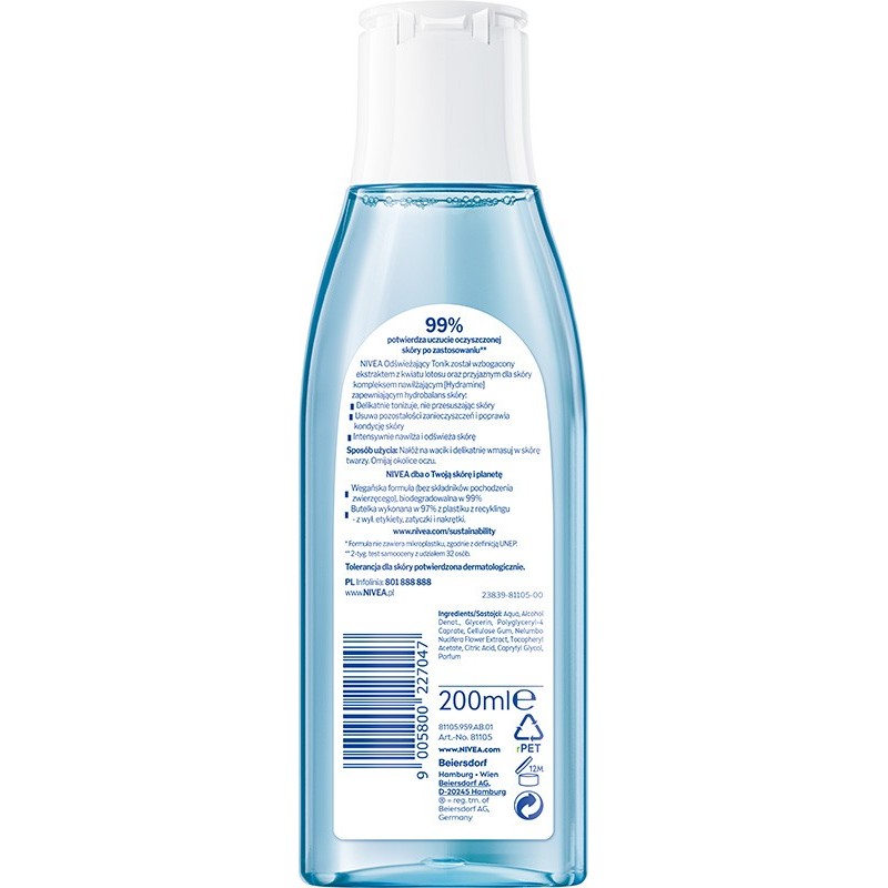 NIVEA Toner Refreshing Tonik odświeżający do cery normalnej i mieszanej 200 ml