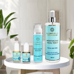 a LUMINEO Professional Line Peeling kawitacyjny LED 5w1 + Zestaw nawilżający Lumineo (Tonik, 2 x Serum, Krem)