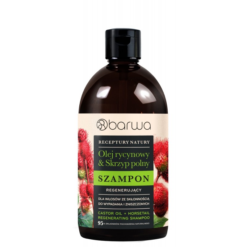 BARWA Receptury Natury Szampon regenerujący do włosów ze skłonnością do wypadania i zniszczonych - Olej Rycynowy & Skrzyp Polny