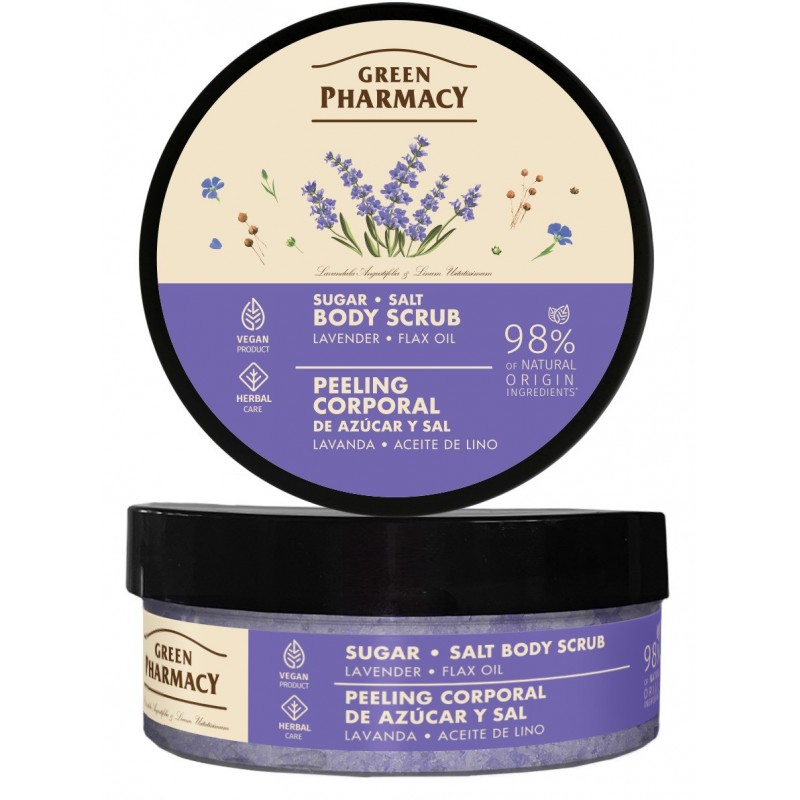 GREEN PHARMACY Peeling cukrowo-solny do ciała Lawenda + Olej lniany 200 ml