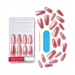 KISS Sztuczne paznokcie na klej Fantasy Magnetic, West Coast, Pink, Long Coffin