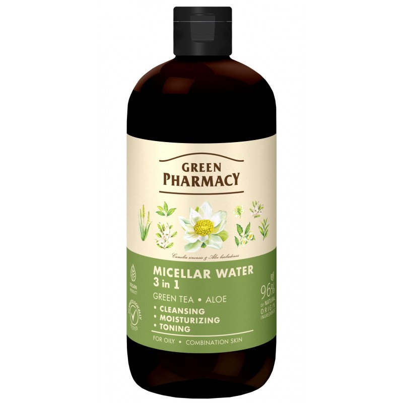 GREEN PHARMACY Woda micelarna 3w1 Zielona herbata i Aloes 500 ml
