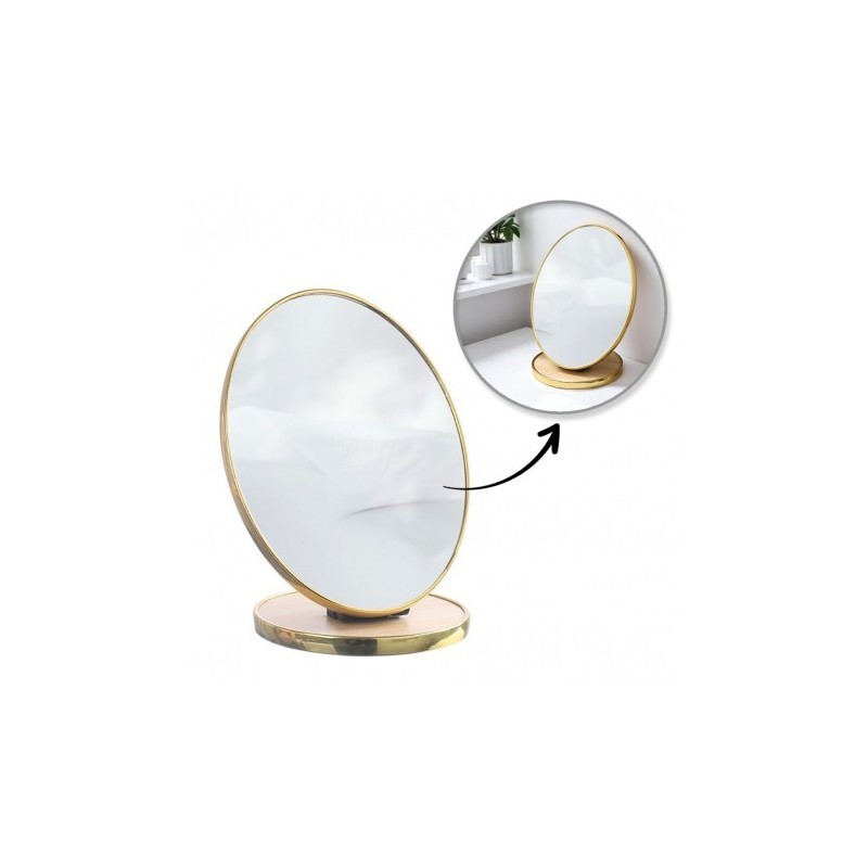 ECARLA Lusterko kosmetyczne stojące drewniane, owalne, złota ramka L18