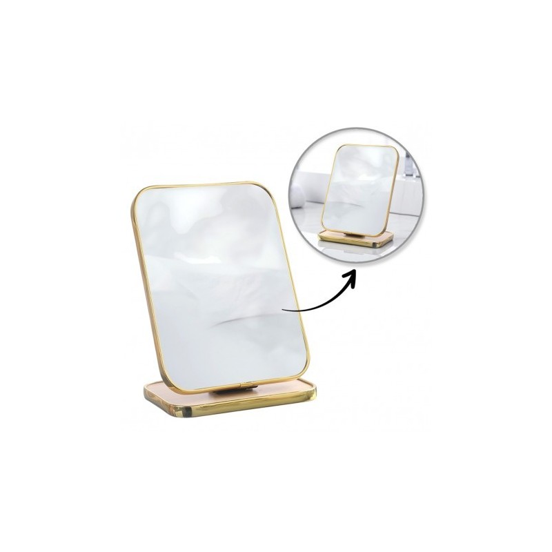 ECARLA Lusterko kosmetyczne stojące drewniane, prostokątne, złota ramka L19