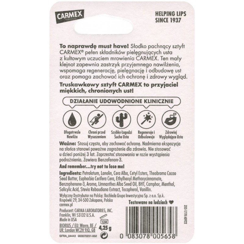 CARMEX Pomadka ochronna Strawberry w sztyfcie  SPF 15  4,25 g