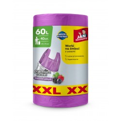 JAN NIEZBĘDNY Worki na śmieci HD z uszami 60L - zapach owoców leśnych 40 sztuk (XXL)