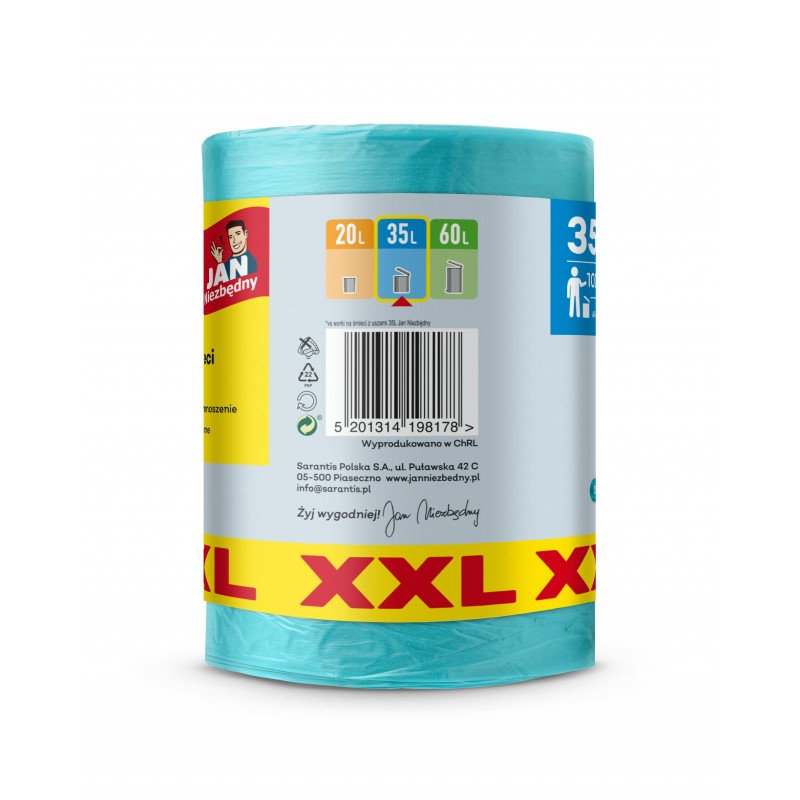 JAN NIEZBĘDNY Worki na śmieci HD z uszami 35 L - zapach owoców tropikalnych 100 sztuk (XXL)