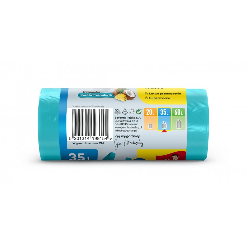 JAN NIEZBĘDNY Worki na śmieci HD z uszami 35 L - zapach owoców tropikalnych 20 sztuk