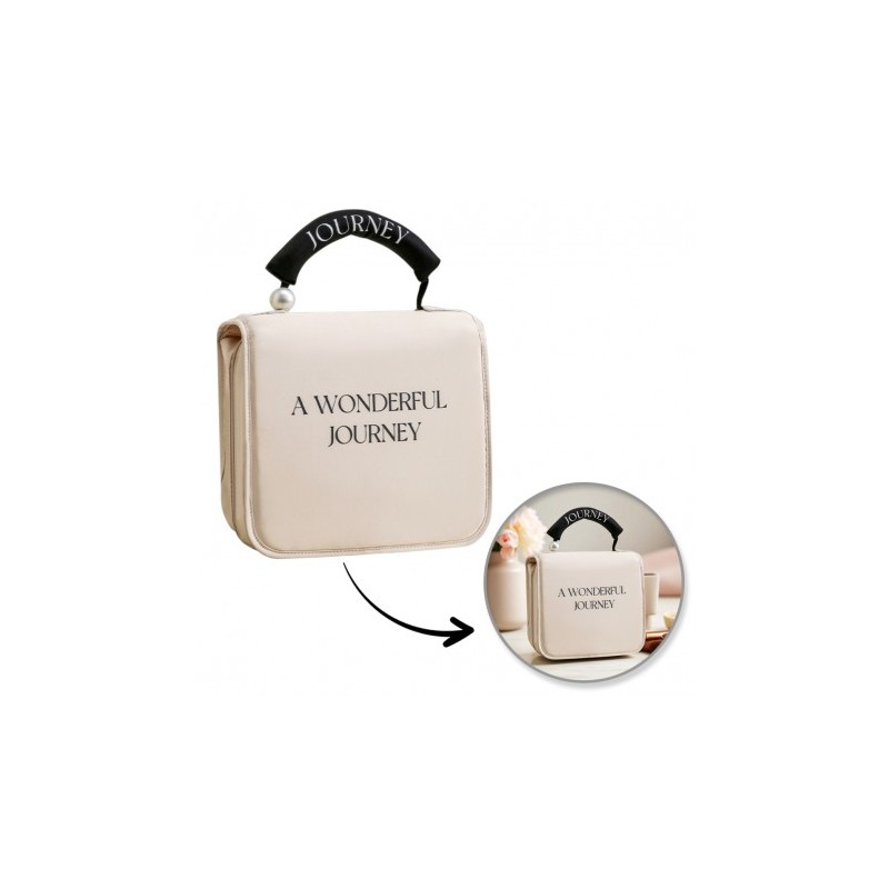 ECARLA Kosmetyczka rozkładana - kuferek z rączką kremowy KS153K