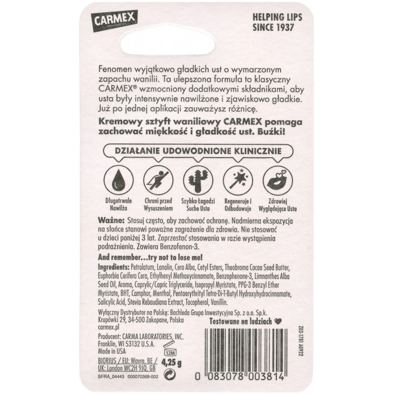 CARMEX Pomadka ochronna w sztyfcie Wanilia SPF 15  4,25 g