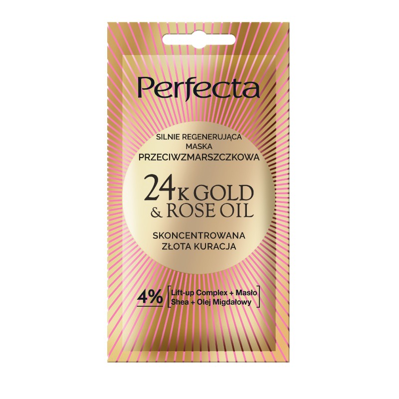 PERFECTA 24K Gold&Rose Oil Maska do twarzy silnie regenerująca przeciwzmarszczkowa 8 ml