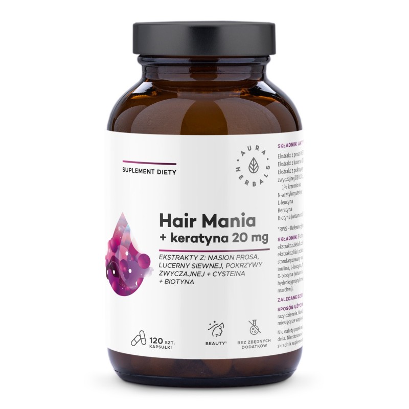AURA Hair Mania + keratyna 20mg, kaps. 120szt.