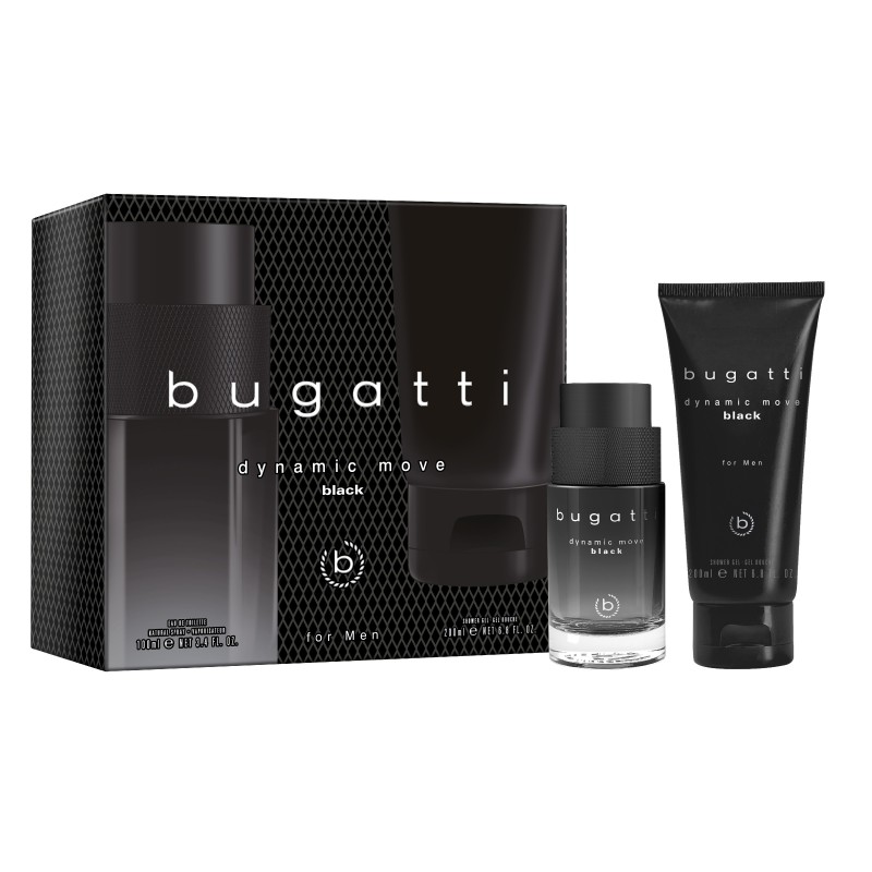 BUGATTI Zestaw prezentowy męski Dynamic Move Black (woda toaletowa 100ml + żel pod prysznic 200ml)