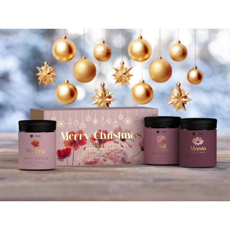 HISKIN Zestaw prezentowy Peeling do ciała + Sól do kąpieli + Masło do ciała Pink Flowers