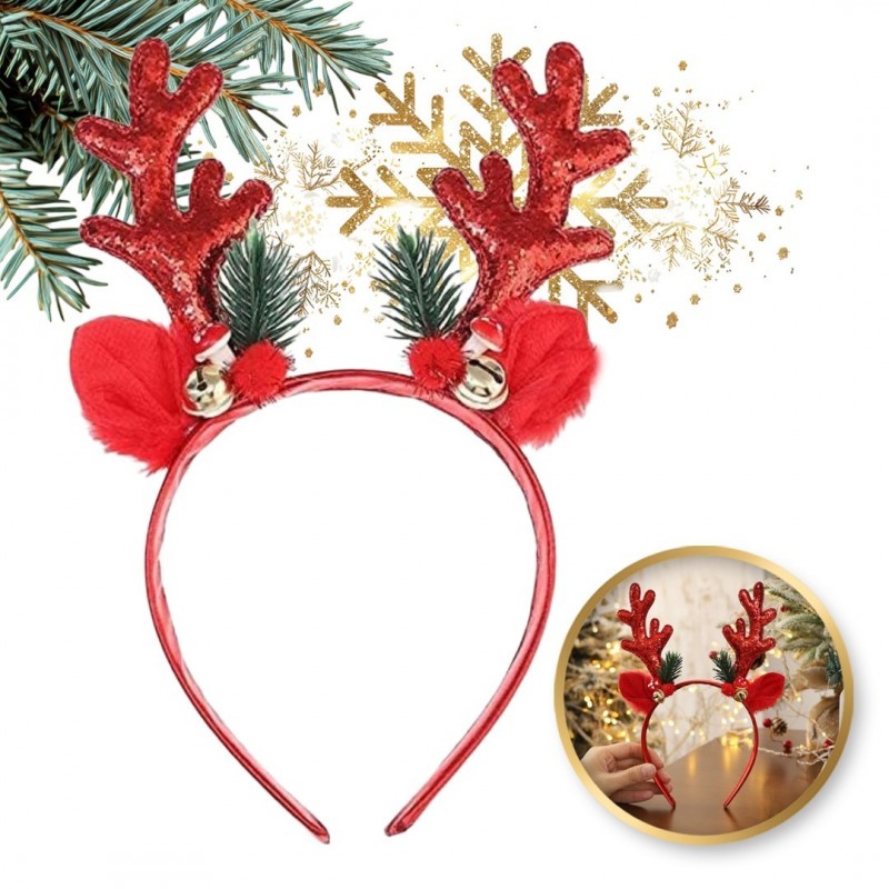 ECARLA ŚW Świąt.Opaska d/wł. z uszkami i rogami Re