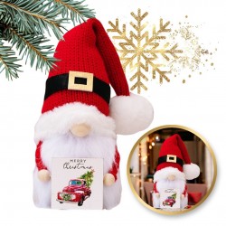 ECARLA Krasnal skrzat świąteczny Boże Narodzenie stojący czerwony z kartką 24cm KSN166