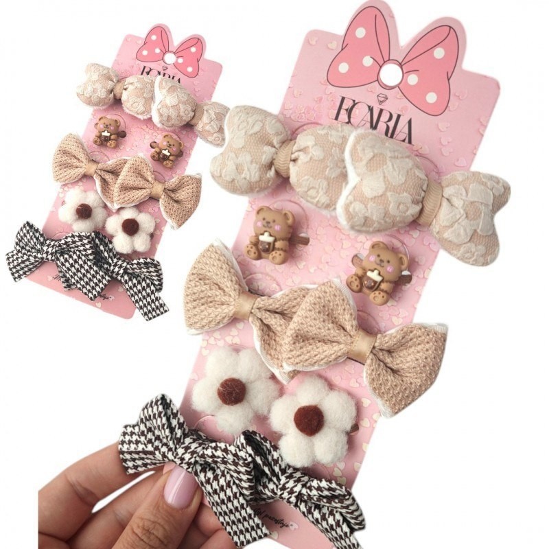 ECARLA Zestaw frotek gumek do włosów 10w1 na plakietce Kokardki Miś GUM171 1 op. - 10 szt.