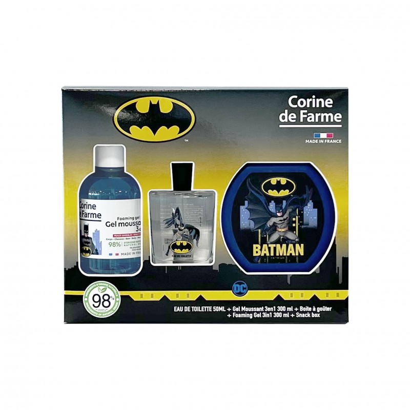 CORINA DE FARME Zestaw Batman Woda toaletowa 50 ml + Żel pieniący 3w1 300 ml + Pudełko na przekąski